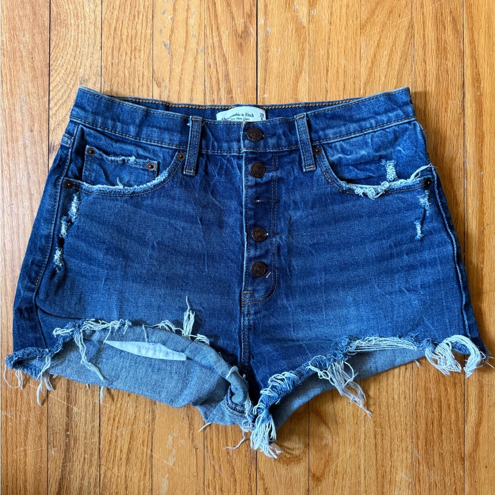Abercrombie High Rise Mom Shorts Dark Blue